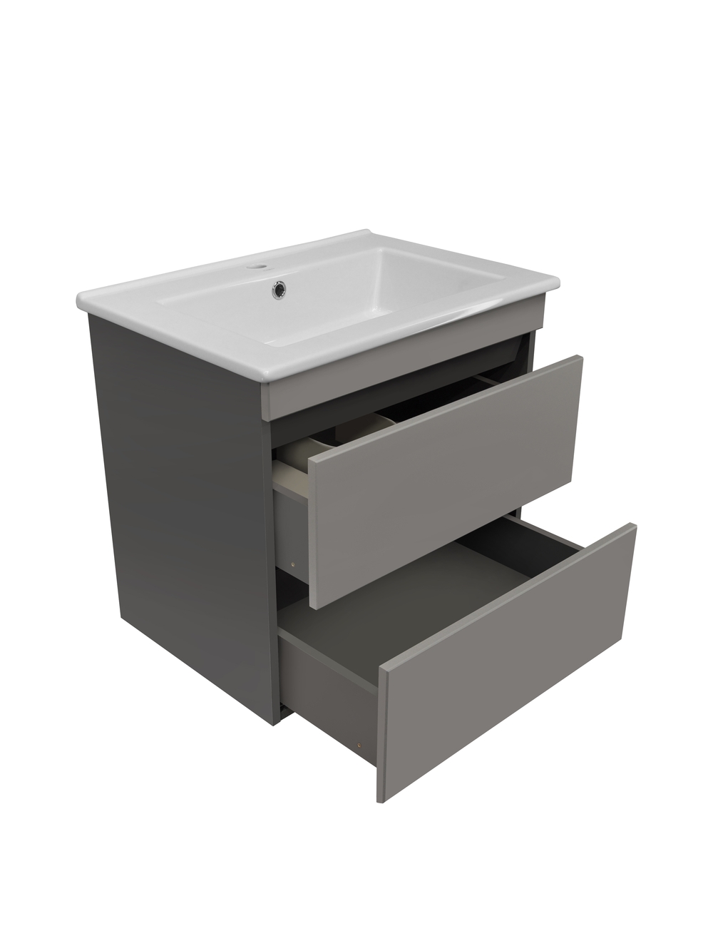 Тумба подвесная Runo Манхэттен 65 с раковиной Оскар 65, темно-серая/серая