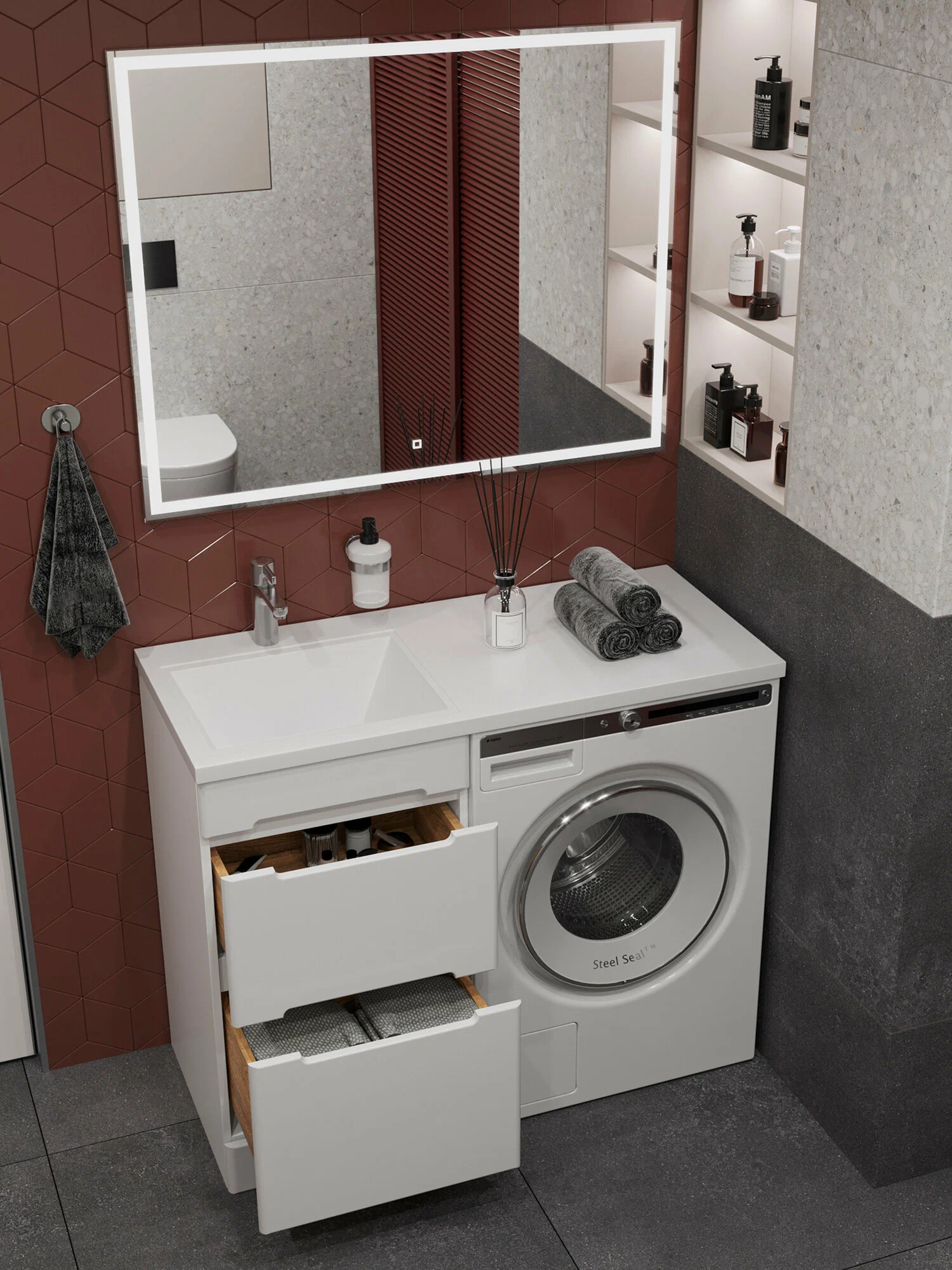 Тумба напольная SanStar Толедо 50 с раковиной Даллас 110 левый белая