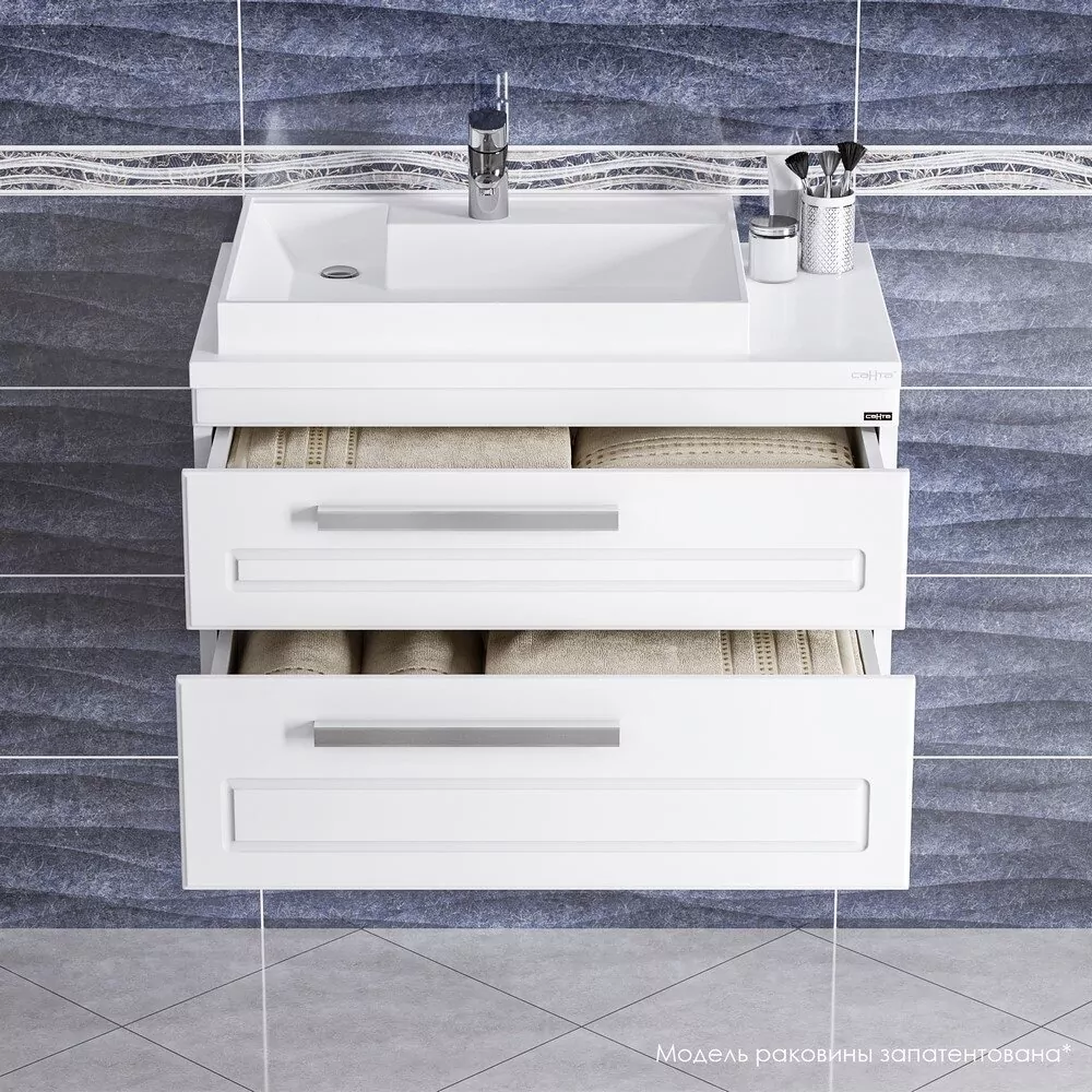 Тумба с раковиной Санта Нептун 80 2 ящика, подвесная, белая