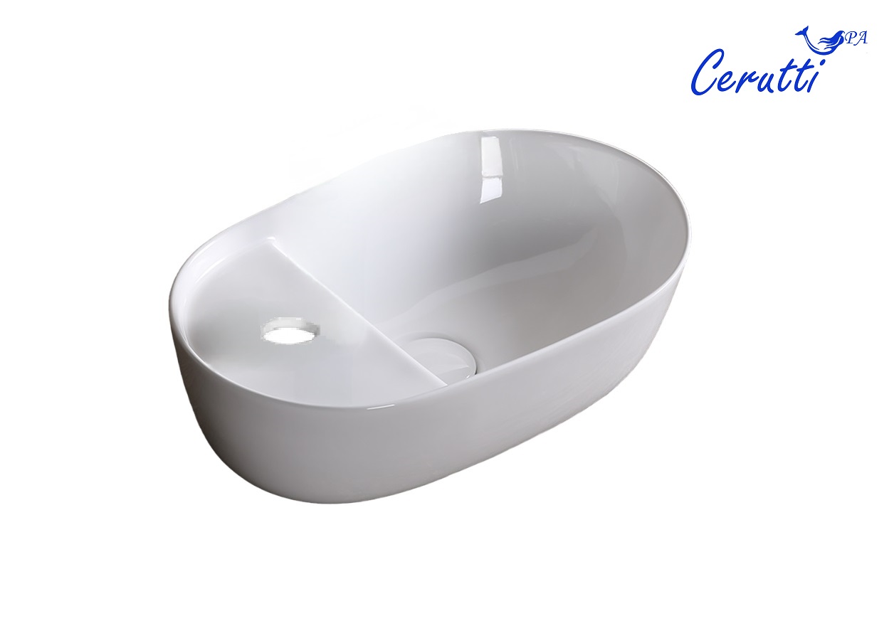 Раковина Ceruttispa CR0050 накладная, белая, овальная, под смеситель 420х270х135