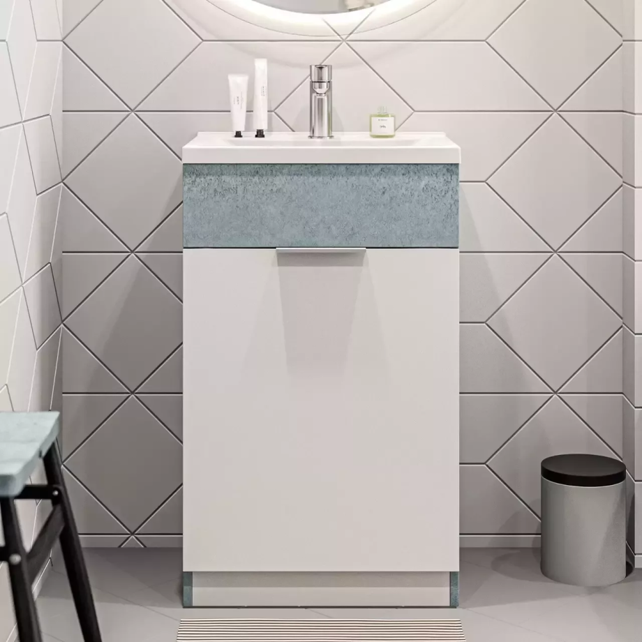 Тумба с раковиной напольная 1Marka Revo 50Н, 1 дверь, бетон светло-серый