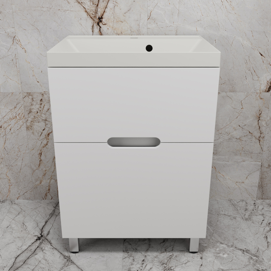 Тумба напольная Style Line "Матис 60" с раковиной ASTI 60 жасмин, (2 ящика), Белый матовый