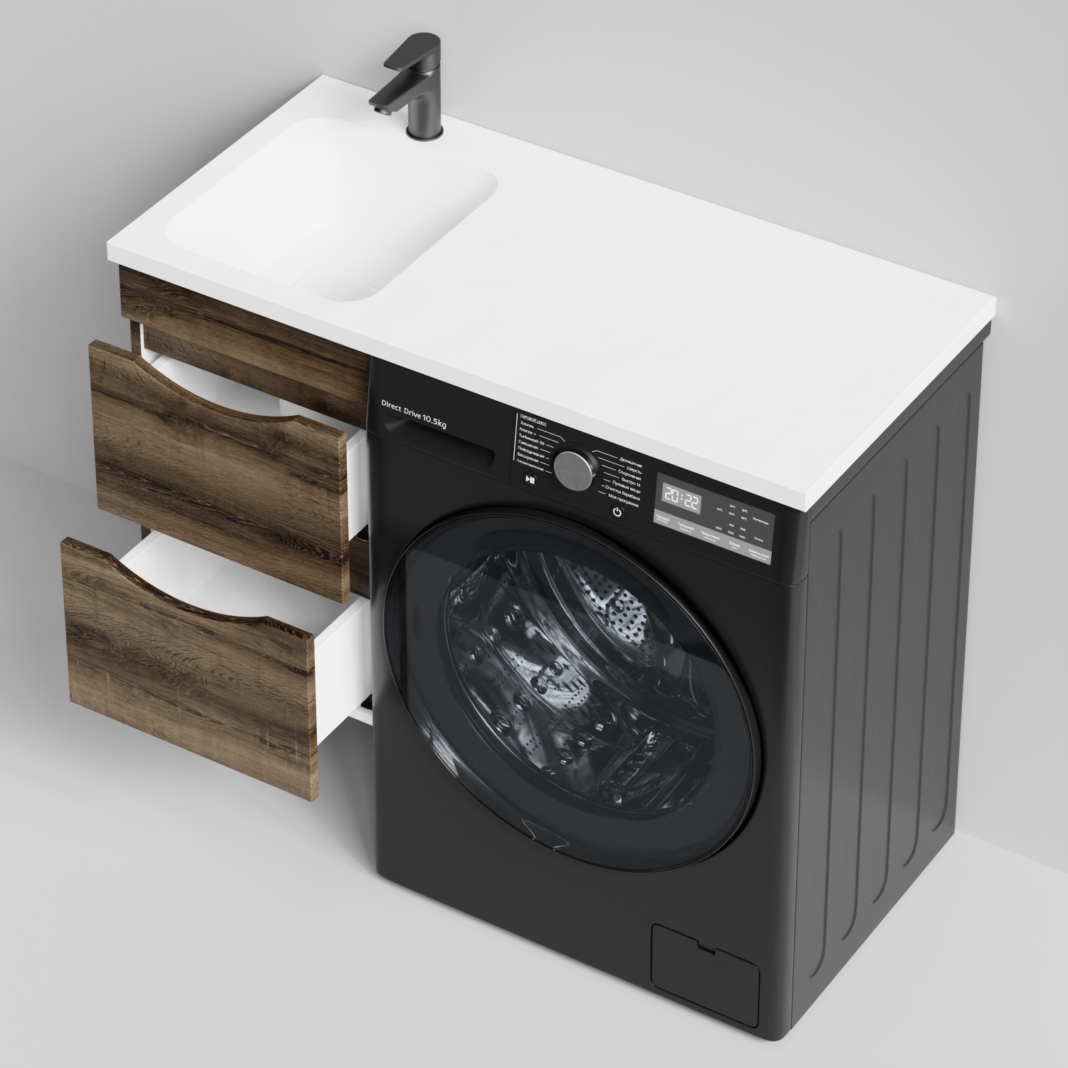 Тумба Vod-ok 38 с раковиной Смайл 100 подвесная, под стиральную машину, левая, Дуб крымский коричневый