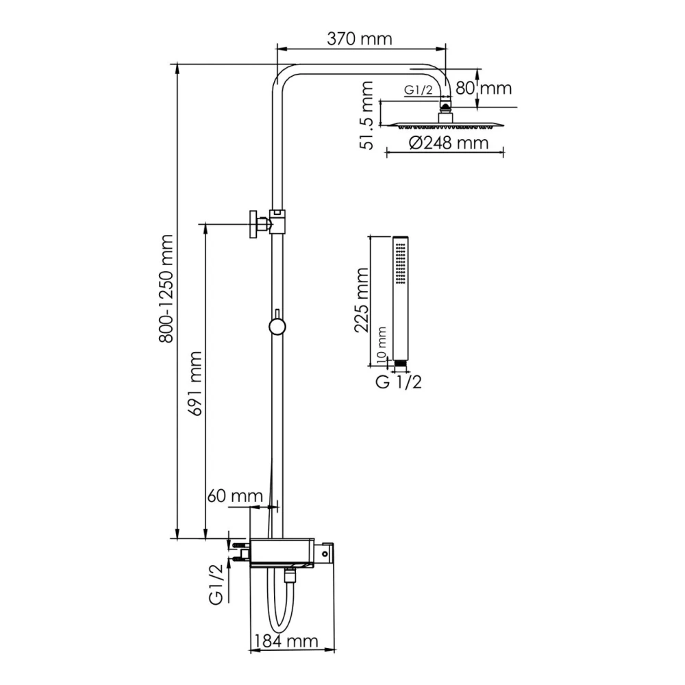 Душевая стойка WasserKraft A114.258.217.CB Thermo хром/черный Soft-touch от магазина Vanna-Vanna.ru!