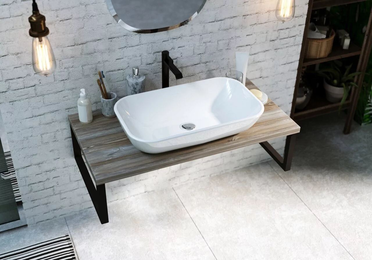 Столешница под накладную раковину 1Marka Grunge loft 80 на кронштейнах, дуб намибия