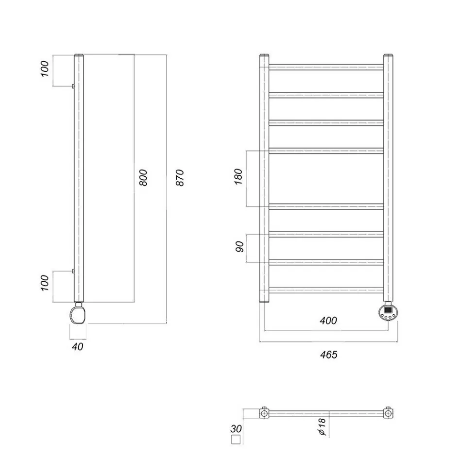 Полотенцесушитель электрический Domoterm Куба П8 400x800 ER правый, хром