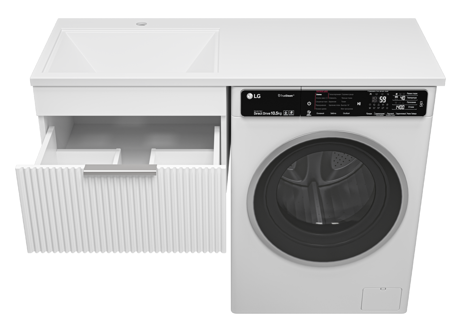 Тумба с раковиной Brevita Enfida 60 под стиральную машину подвесная, с раковиной Эстет Даллас 120 R, белый