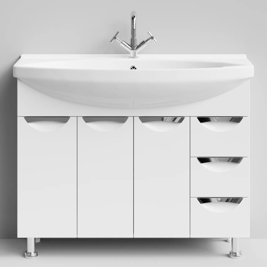 Тумба напольная Vod-ok Лира 105 с раковиной Лагуна 105, белая