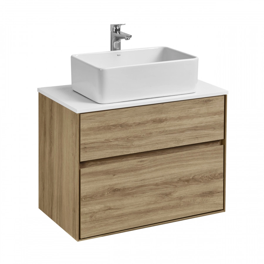 Тумба подвесная AQUATON Либерти 75, столешница белая, раковина MILA 50х35, дуб эльвезия