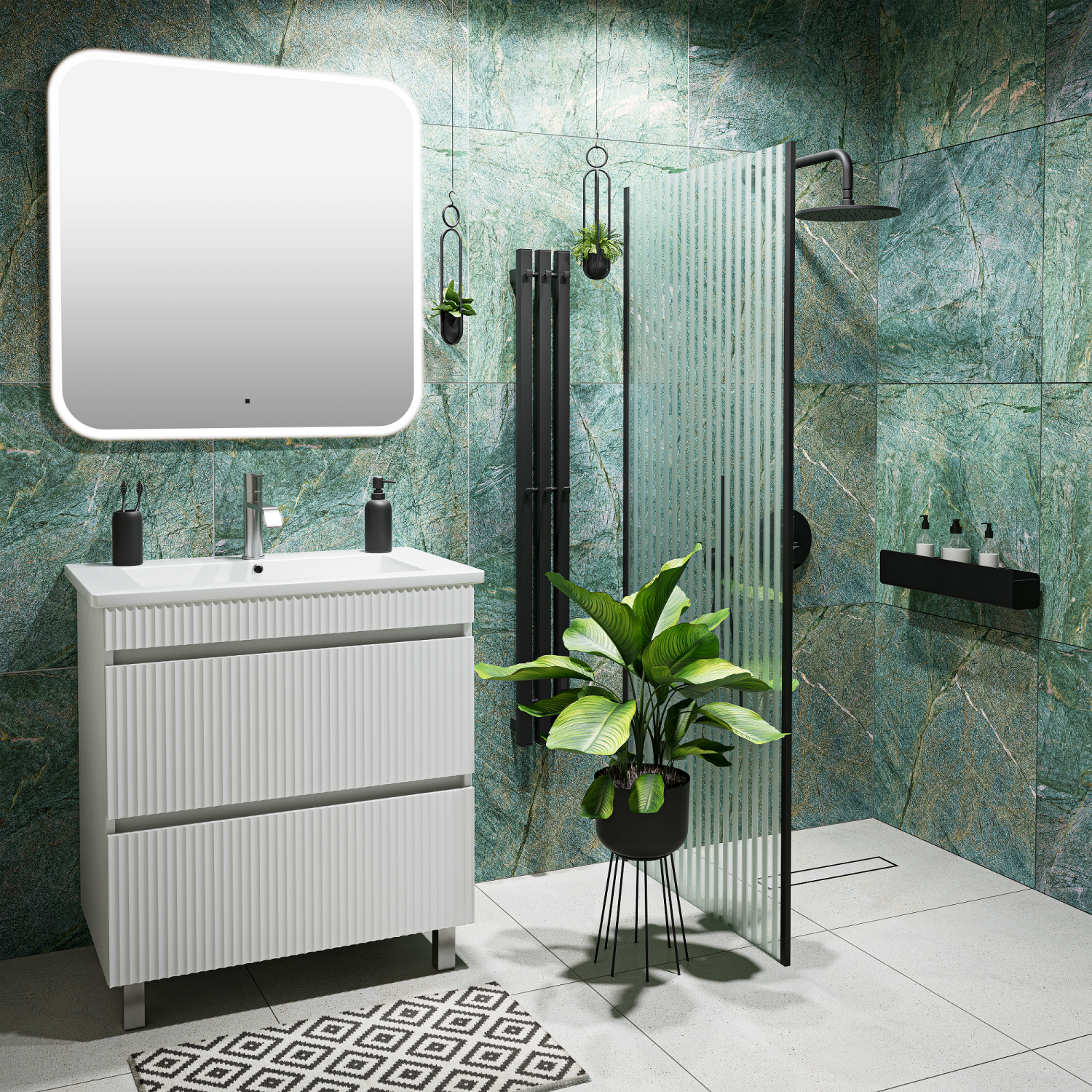 Тумба напольная Runo Модена 75 2 ящика, с раковиной Оскар 75, белый