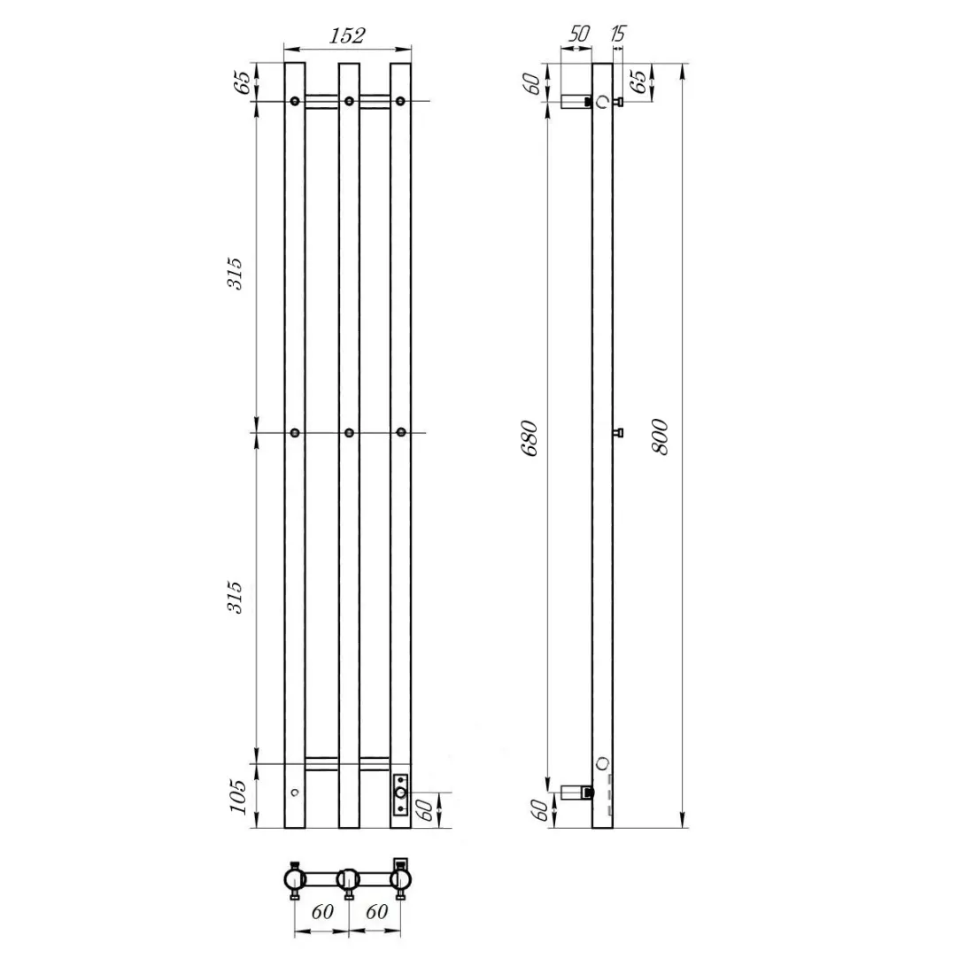 Полотенцесушитель электрический APEXTERMO Сириус LN10182BL 800х120 с крючками, черный от магазина Vanna-Vanna.ru!