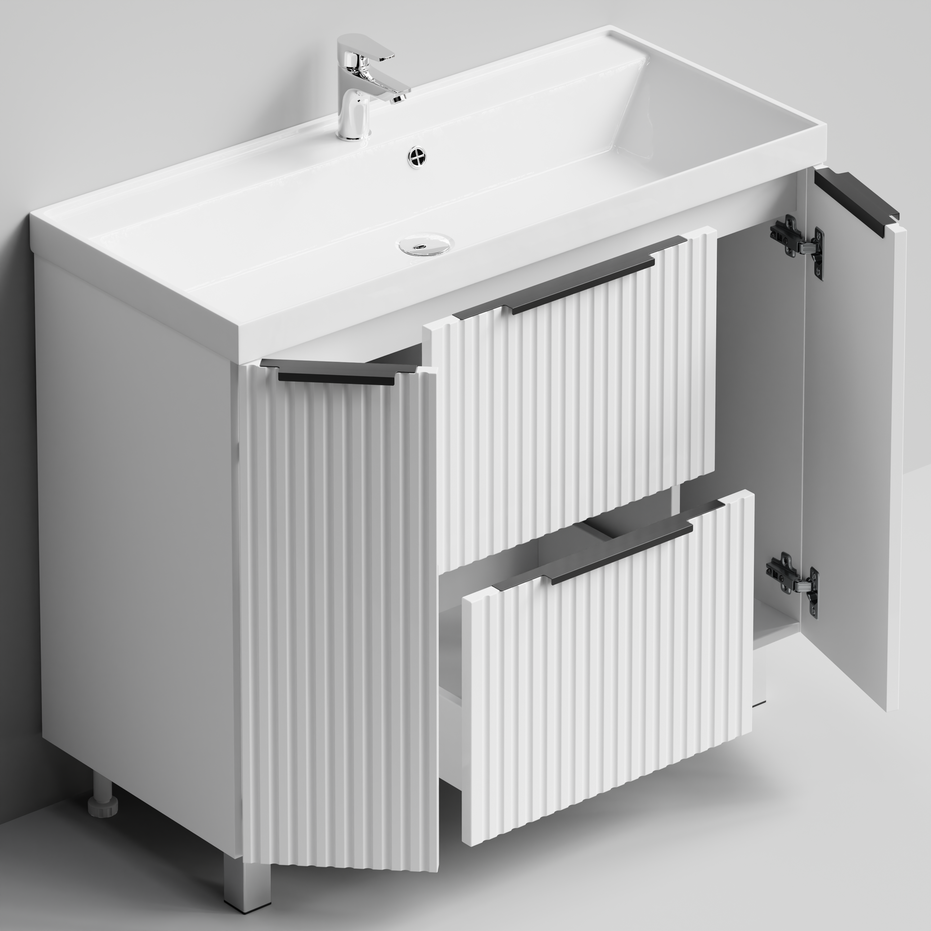 Тумба с  раковиной Vod-ok Дольче 100 2 ящика 2 двери, напольная, белая + 13 цветов