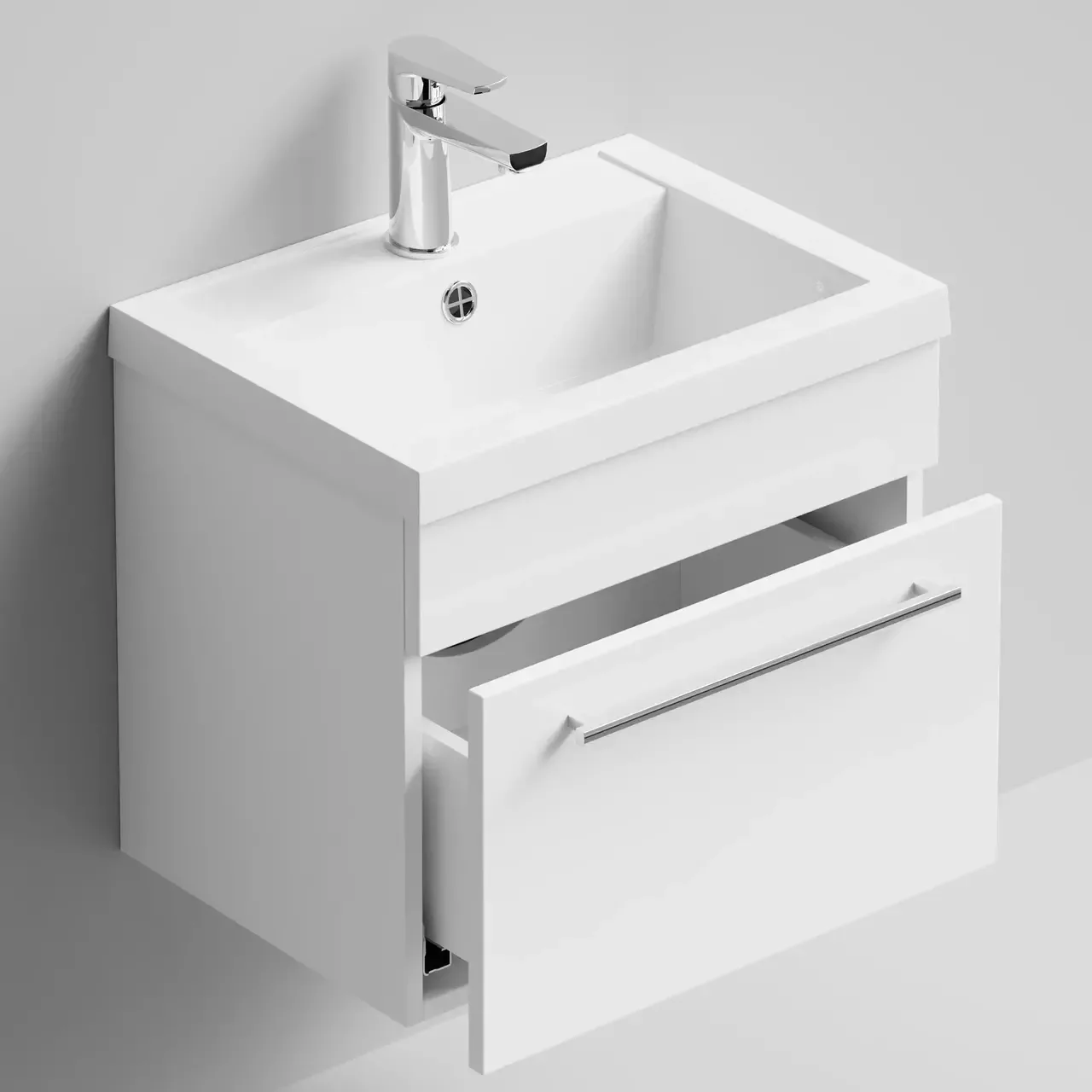 Тумба с раковиной Vod-ok Элис 50 подвесная, 1 ящик, белая