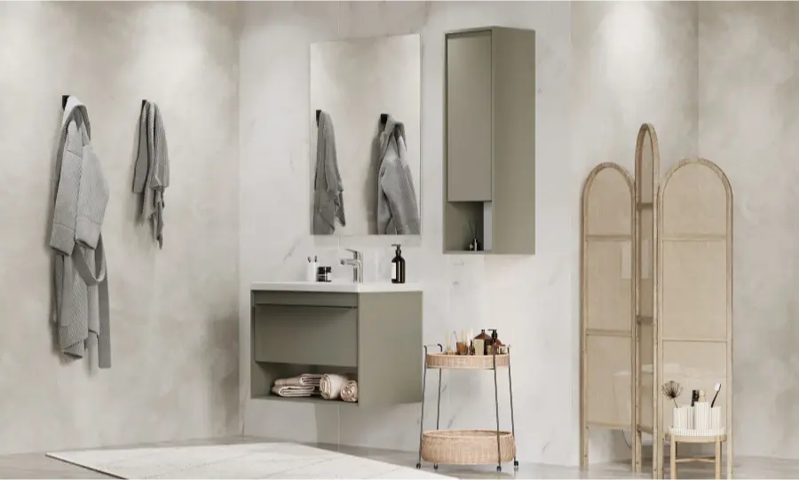 Тумба подвесная Aquaton Хоуп 80 с раковиной Миранда 80, 1 ящик, хаки