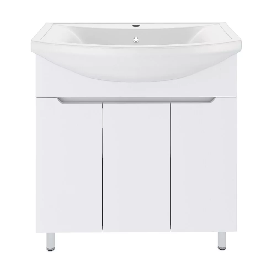 Тумба Emmy Агата с раковиной Балтика 80 напольная, 3 двери, белая