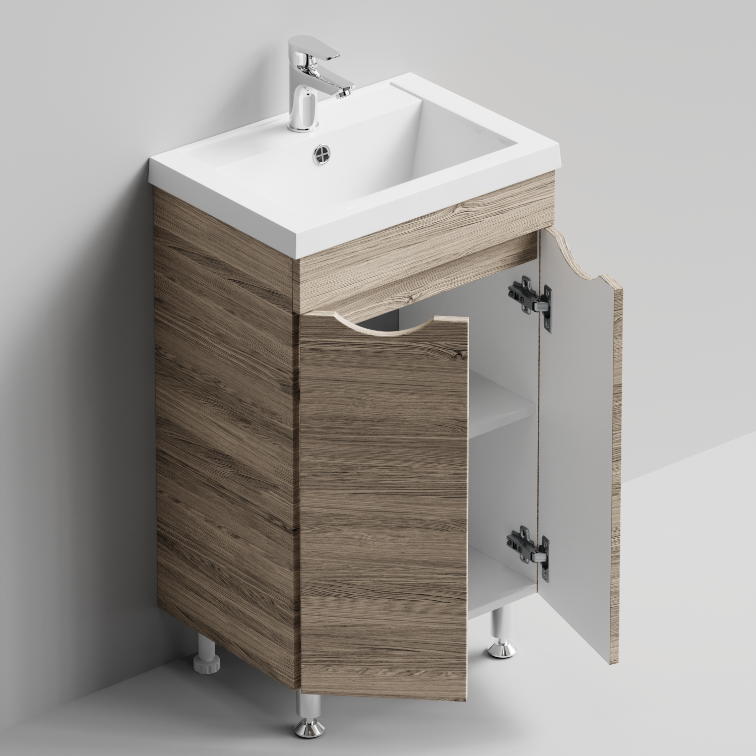 Тумба с раковиной Vod-ok Смайл 50 напольная, Дубослив ореховый светлый