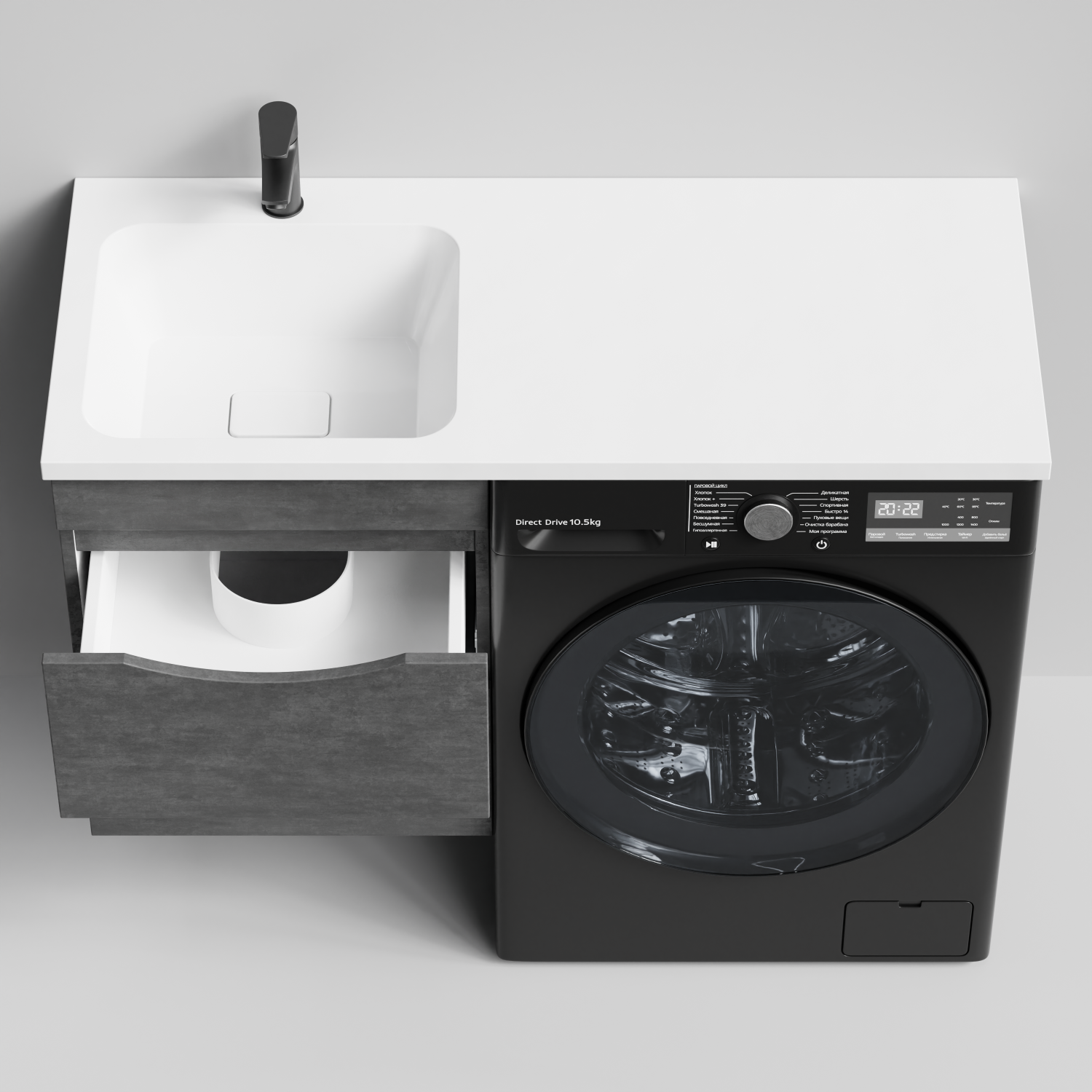 Тумба Vod-ok 48 с раковиной Смайл 110 подвесная, под стиральную машину, левая, Серый камень