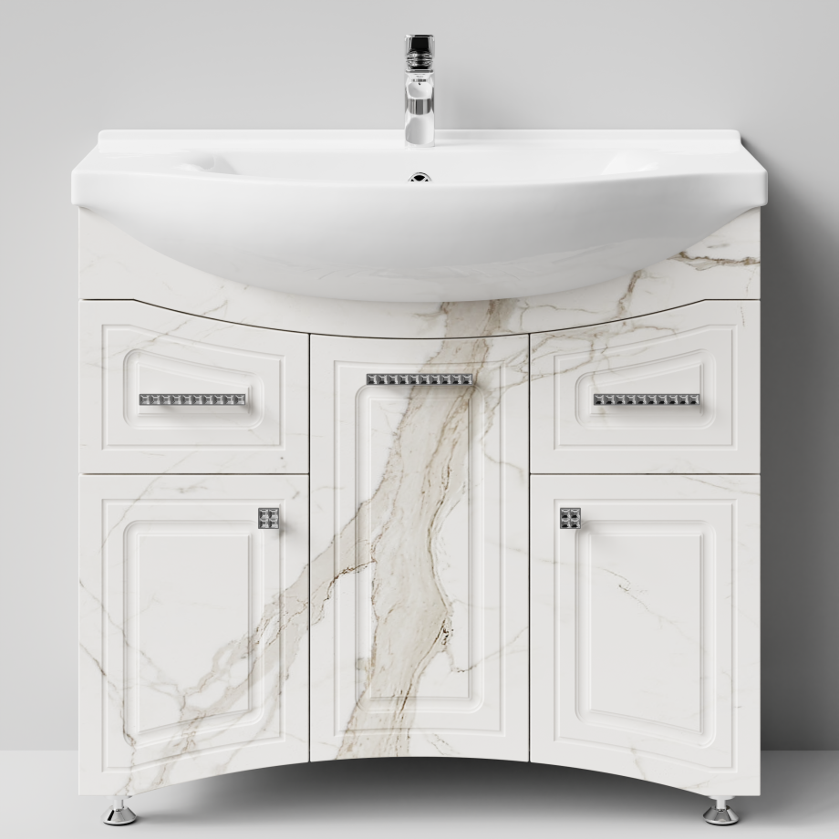 Тумба с раковиной Адам 90 напольная, Мрамор Белый натур милк, петли слева