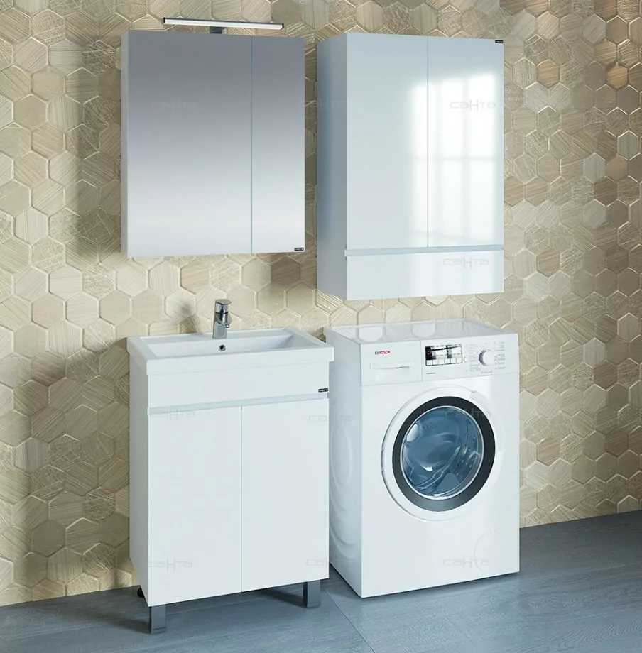 Тумба напольная Санта Марс 60 с раковиной Фостер 60 две двери, белая