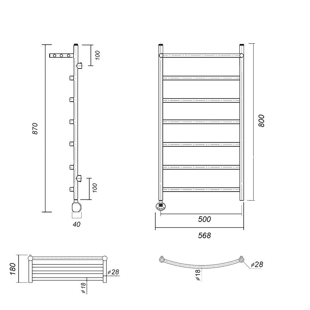 Полотенцесушитель электрический Domoterm Калипсо сп П7 500х800 АБР EL античная бронза