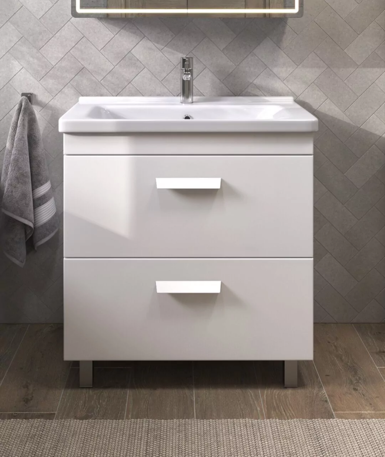 Тумба напольная Vigo Nova 80 с раковиной Миранда 80, 2 ящика, белый