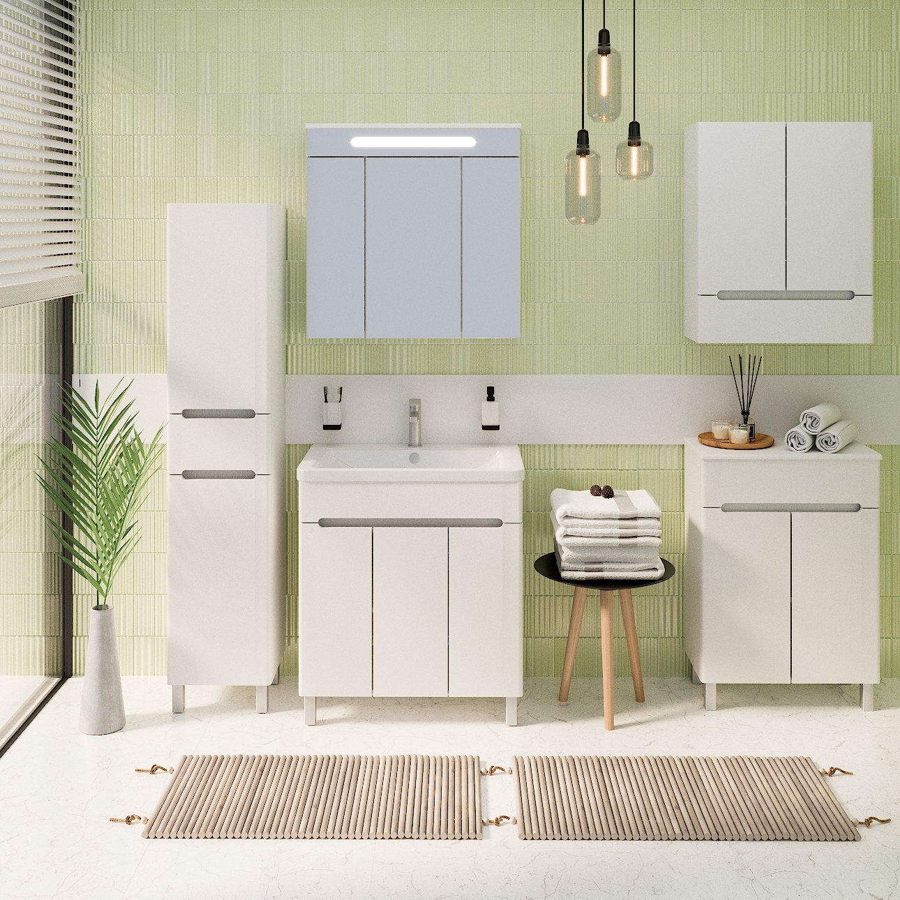 Тумба напольная Runo Парма 75 3 двери, с раковиной Omega 75, белый