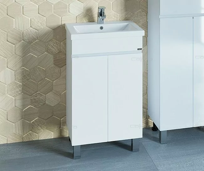 Тумба напольная Санта Марс 50 с раковиной Фостер 50, две двери, белая
