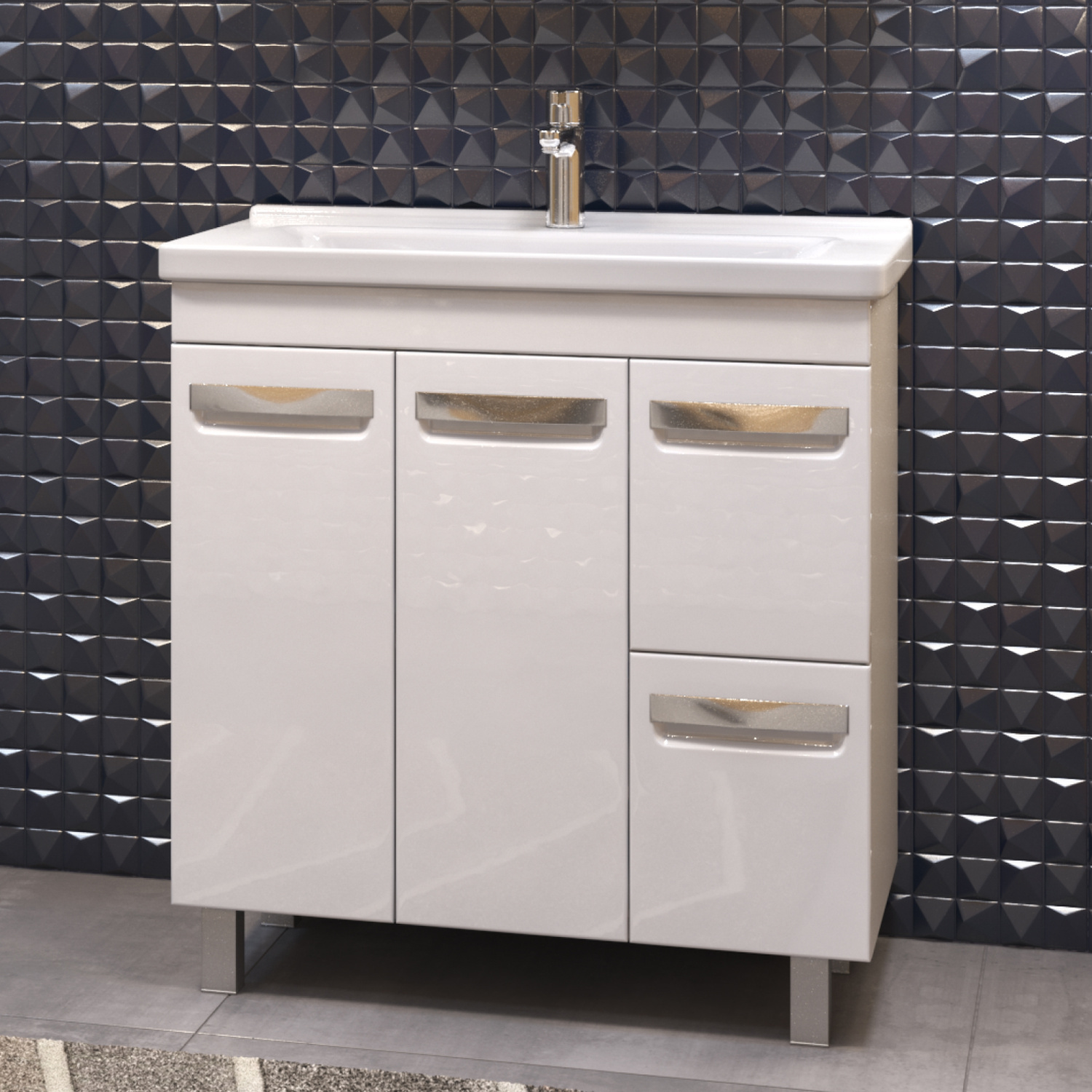 Тумба напольная Vigo Plaza 80 с раковиной Фостер 80, 2 ящика, 2 двери, белый