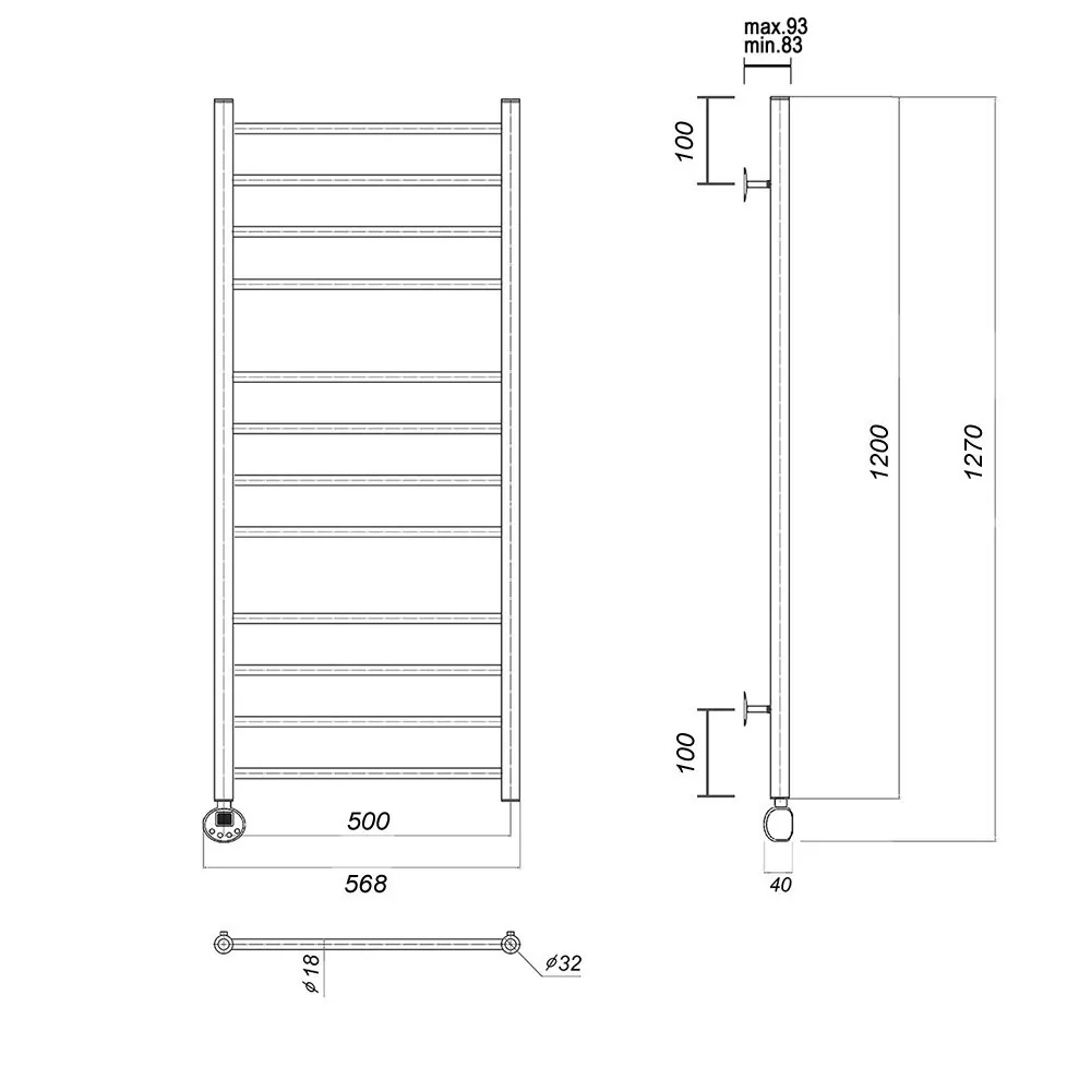 Полотенцесушитель электрический Domoterm Медея П12 (4-4-4) 500х1200 EL левый, хром