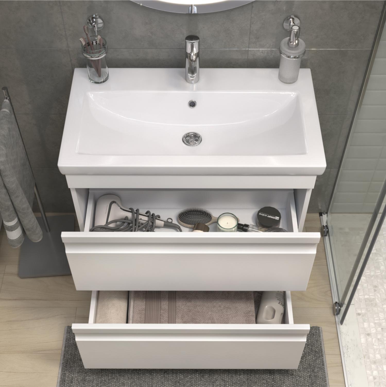 Тумба напольная Vigo Holly 80 с раковиной Como 80, 2 ящика, белый