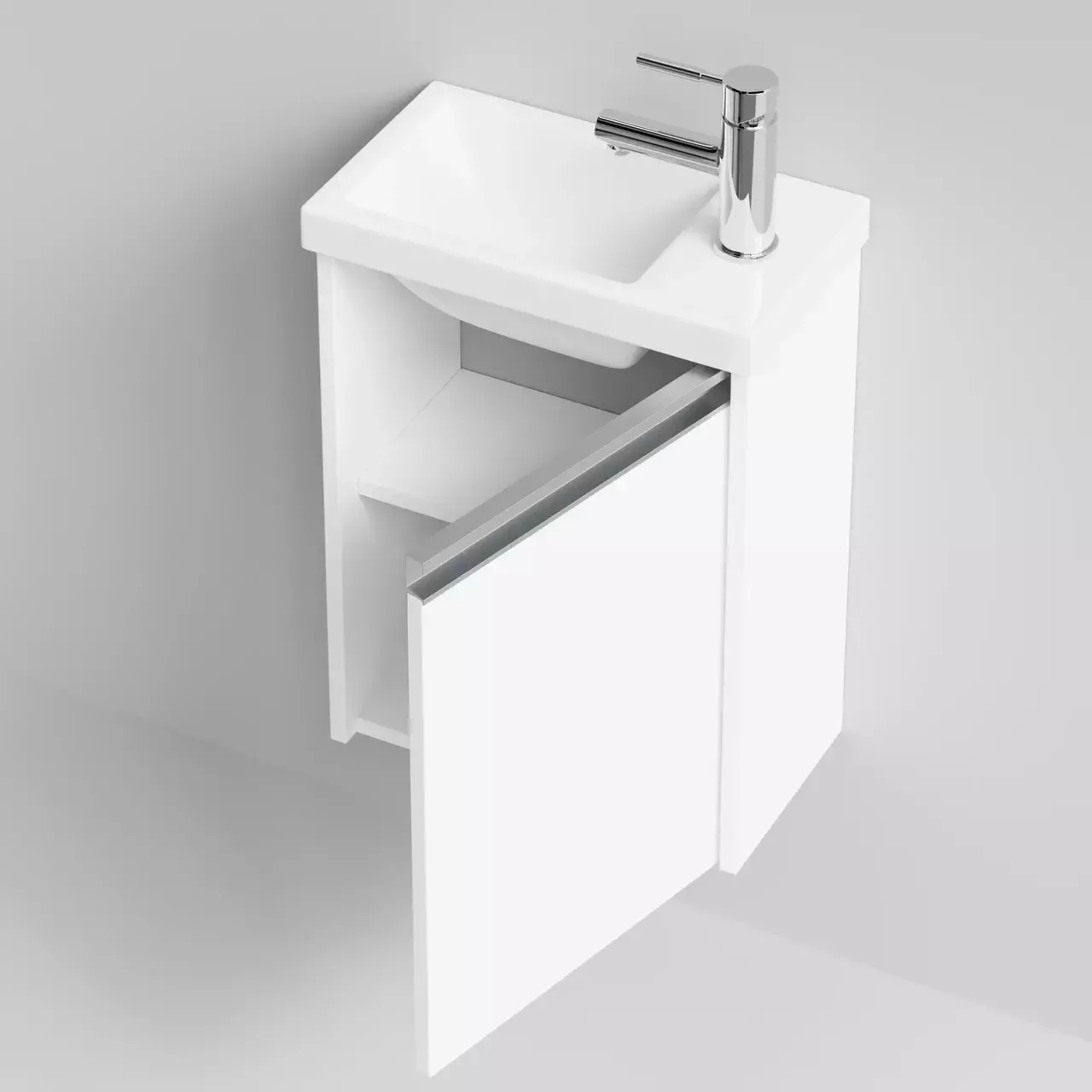 Тумба подвесная Vod-ok Бридж 40 ручка рейлинг, R правая, с раковиной Como 40, белая