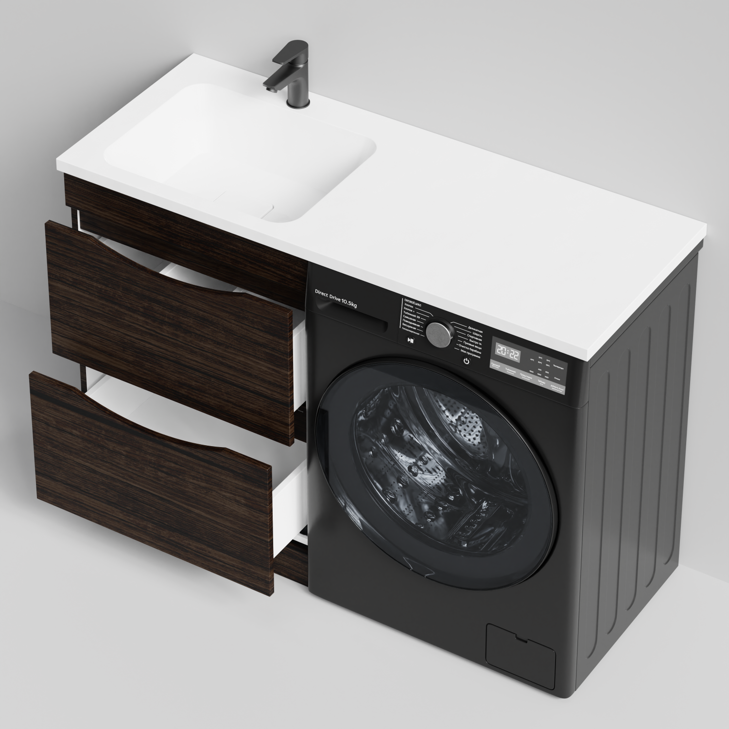 Тумба Vod-ok 58 с раковиной Смайл 120 напольная, под стиральную машину, левая, Палисандр