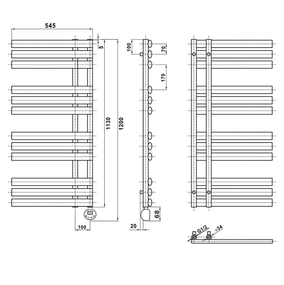 Полотенцесушитель электрический Domoterm Гамма П12 500х1130 ER правый, графит