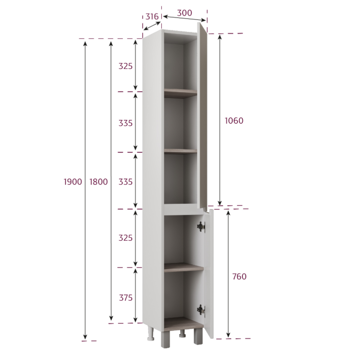 Пенал Onika Ламина 30 напольный, белый