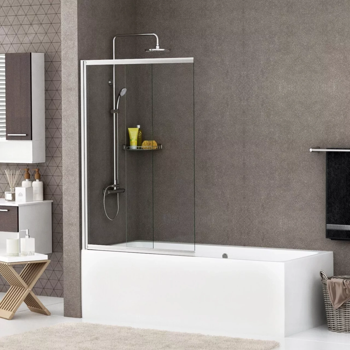 Стеклянная шторка WasserKraft Main 41S02-100 WasserSchutz профиль хром от магазина Vanna-Vanna.ru!