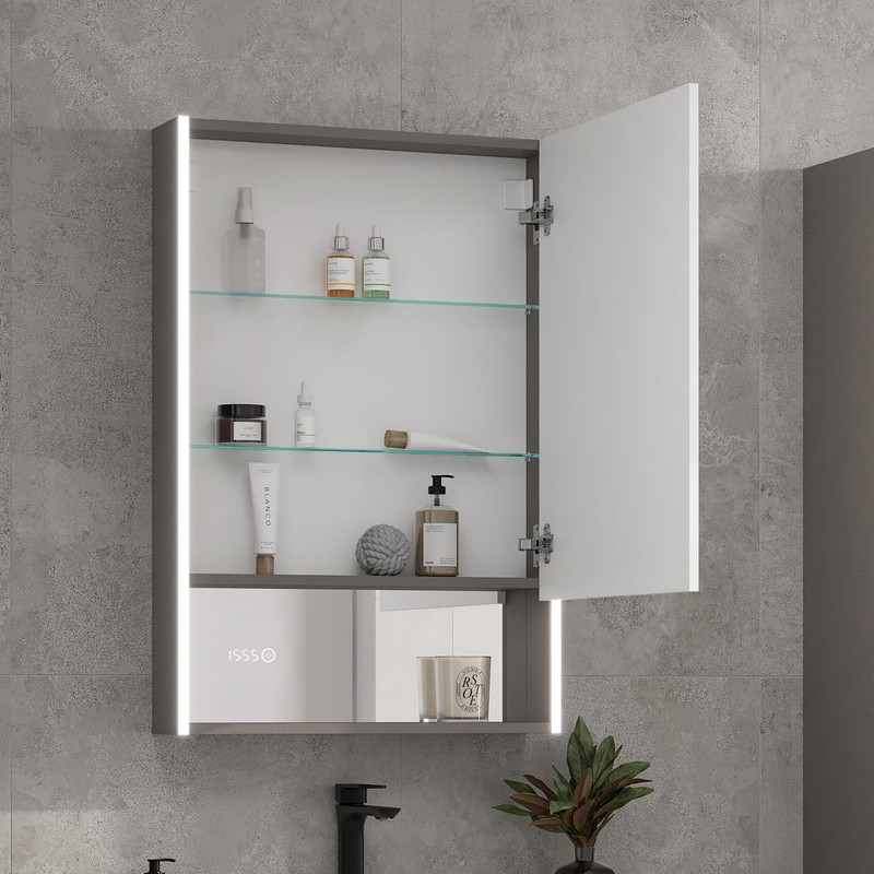 Зеркальный шкаф EQUIL Ferro LED 60 с часами, лен антрацит, R