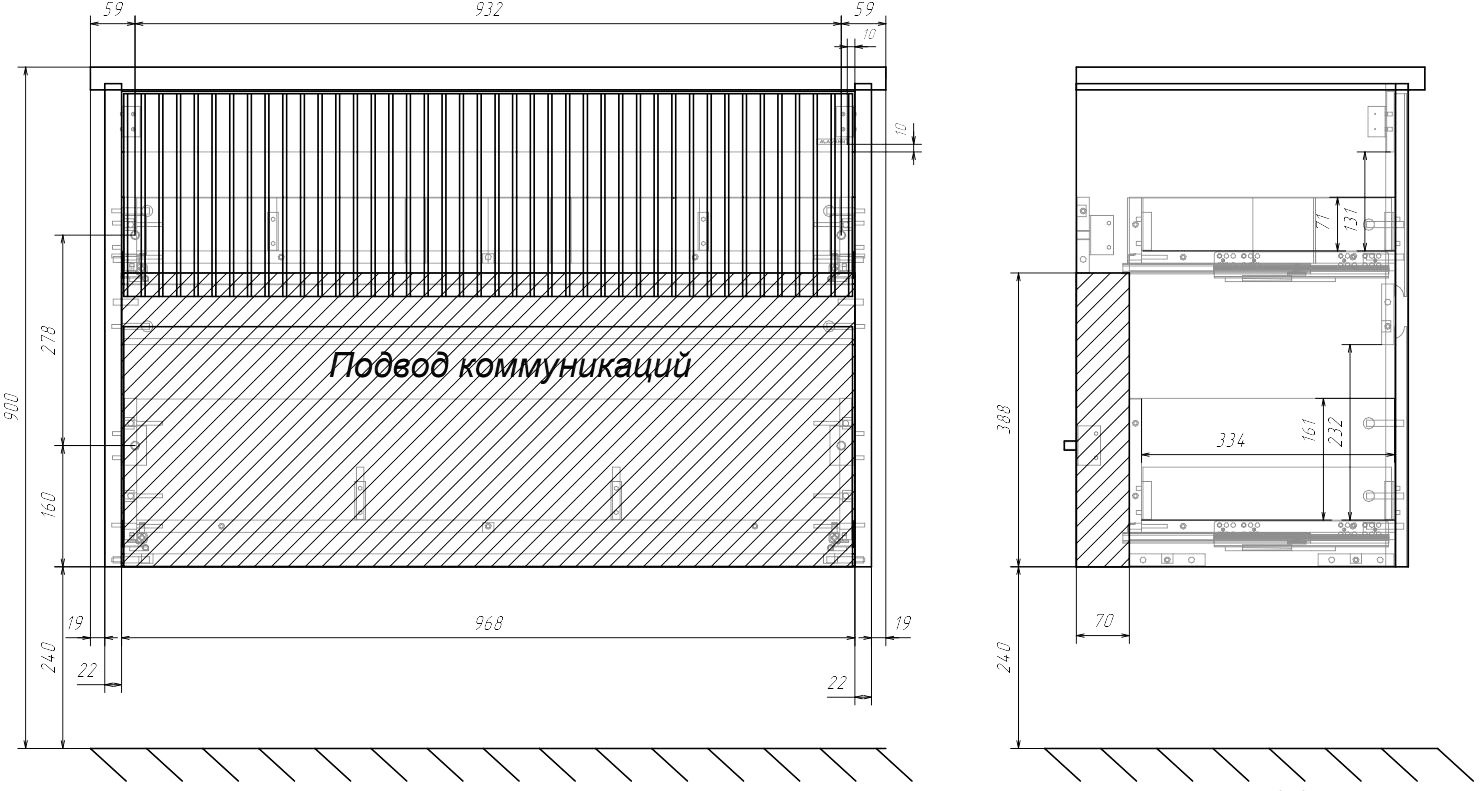 Тумба подвесная Alavann Wave 105 с раковиной Nikson 105, голубой деним