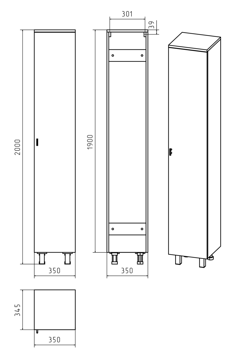 Пенал Misty Дива 35 напольный, R, белый