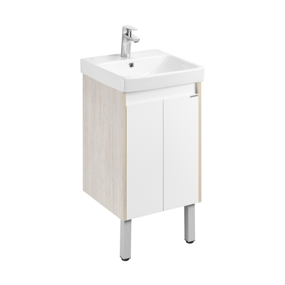 Тумба Aquaton Сканди Doors 45 с раковиной Адриана 45, 2 ящика, подвесная, белый, дуб верона