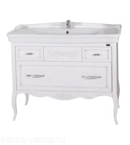 Мебель для ванной ASB Woodline Модерн 105 комплект, напольный, белый, патина серебро