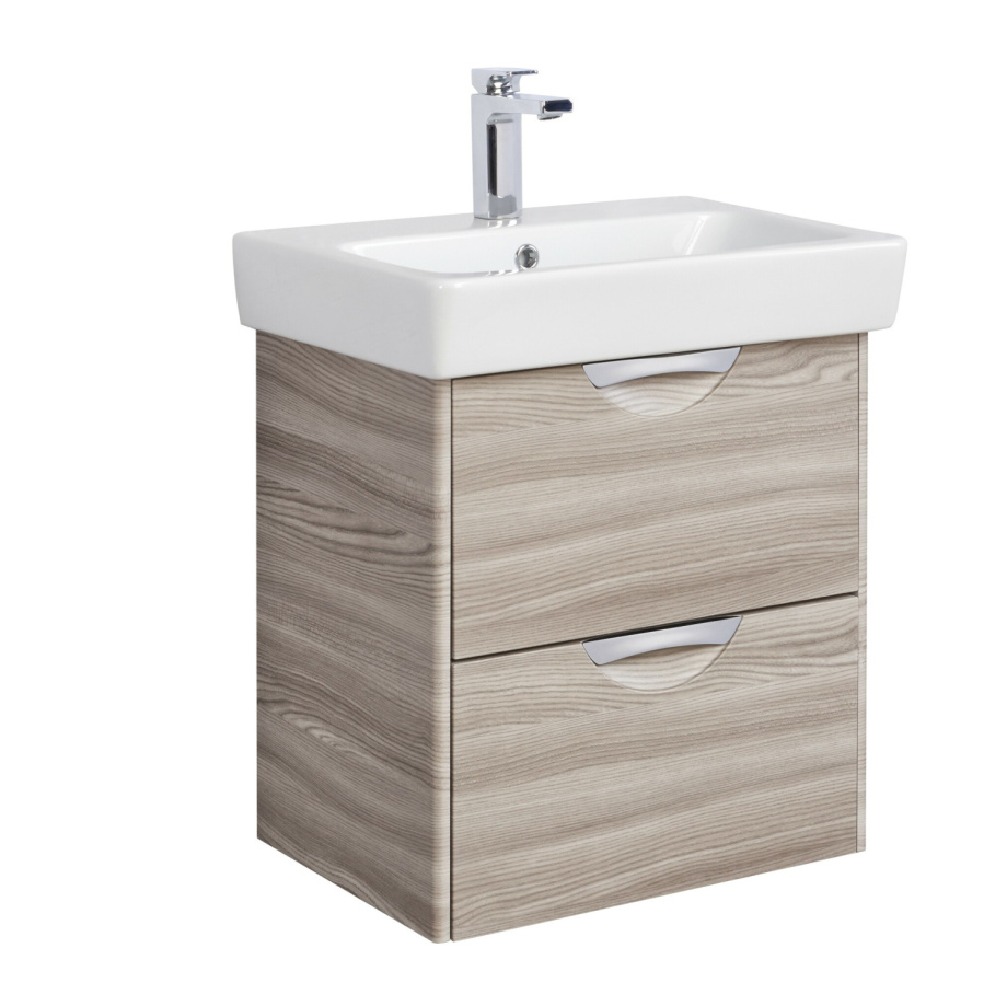 Тумба Aquaton Сильва 60 с раковиной Нео 60, 2 ящика, подвесная, дуб фьорд