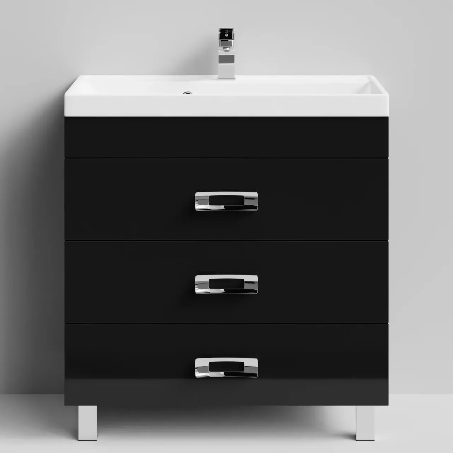 Тумба напольная Vod-ok Орландо 80 с раковиной Classica 80, черная