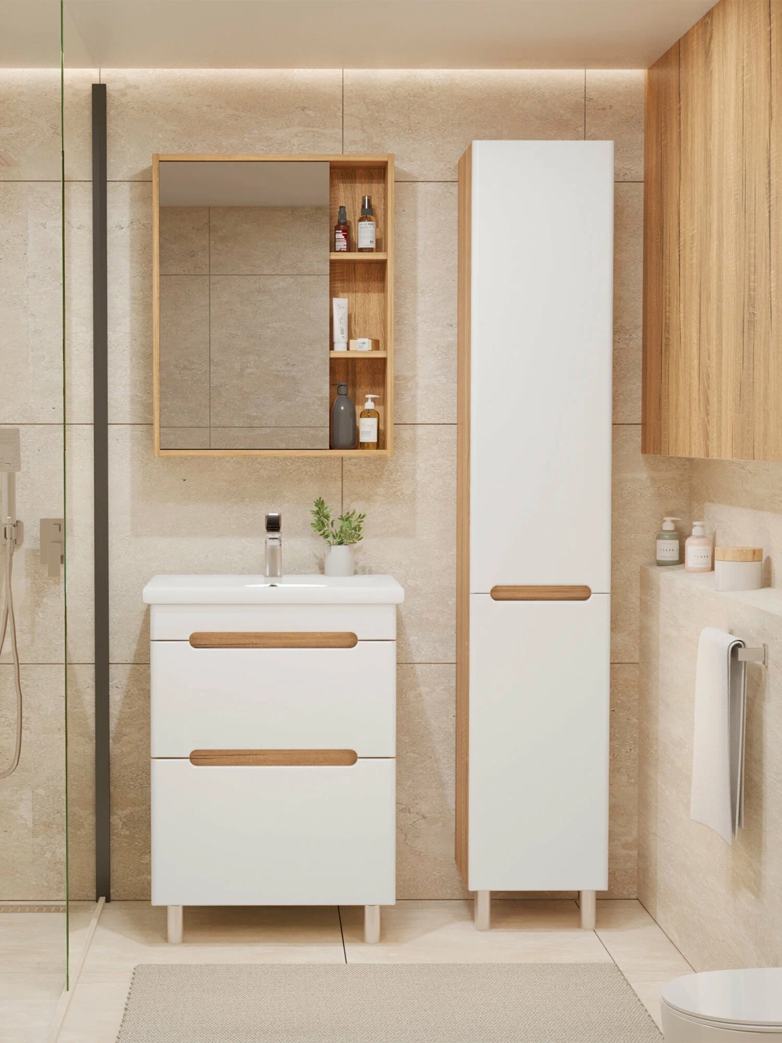 Тумба напольная SanStar Diva 50 с раковиной Фест 50 белый, Дуб вотан