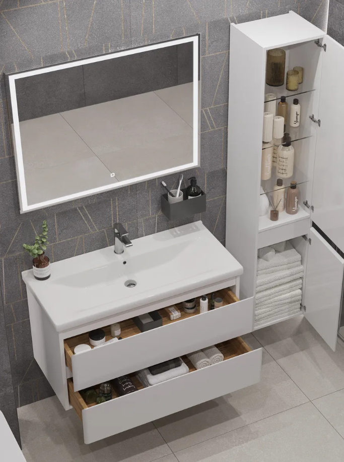 Тумба подвесная SanStar Arista 100 с раковиной Гармония 100, белая