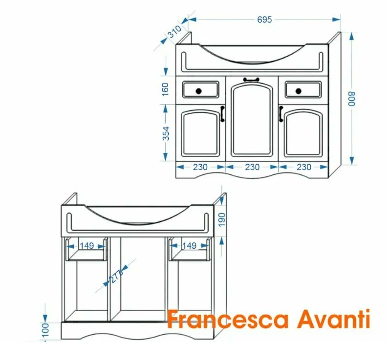 Тумба с раковиной Francesca Империя 75 напольная, два ящика, белая от магазина Vanna-Vanna.ru!