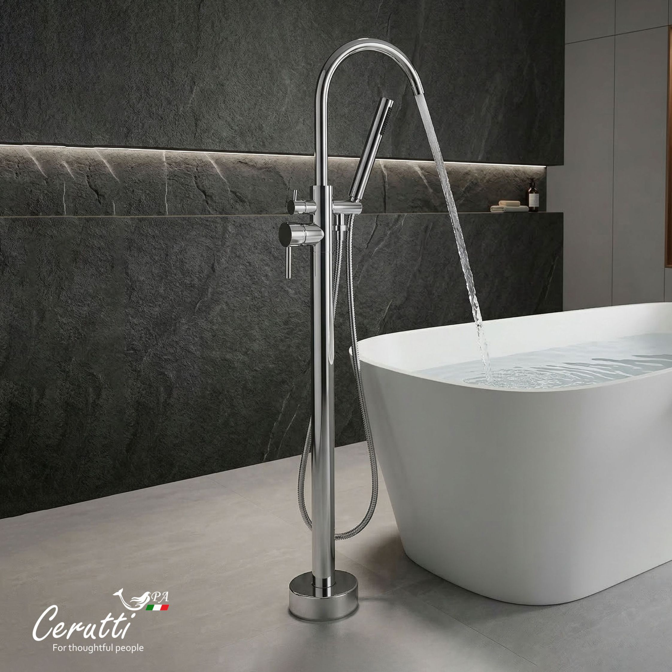 Смеситель напольный Ceruttispa Тобия (TOBIA) из нержавеющей стали, цвет хром