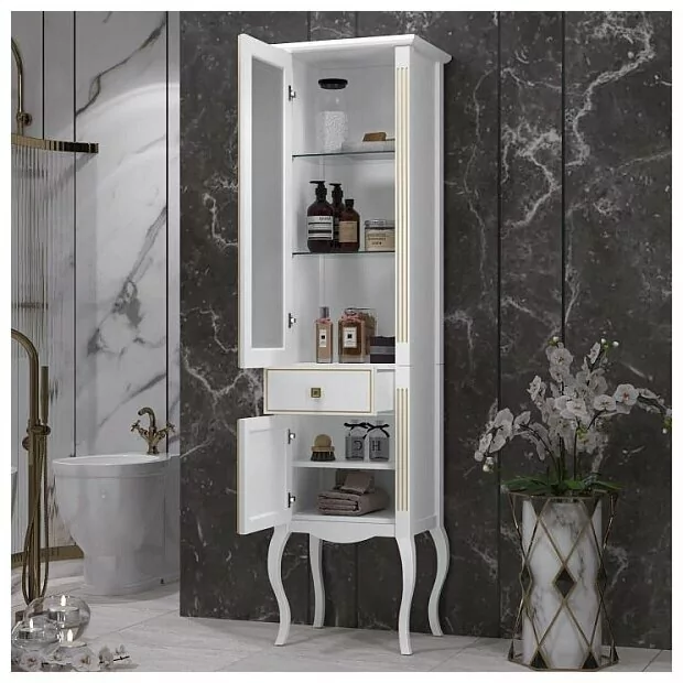 Пенал Opadiris Лаура 45 L белый матовый с бежевой патиной