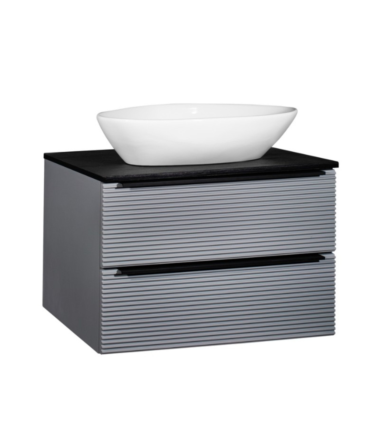 Тумба подвесная Runo Орлеан 70 с раковиной TERZO 60, серый/чёрный