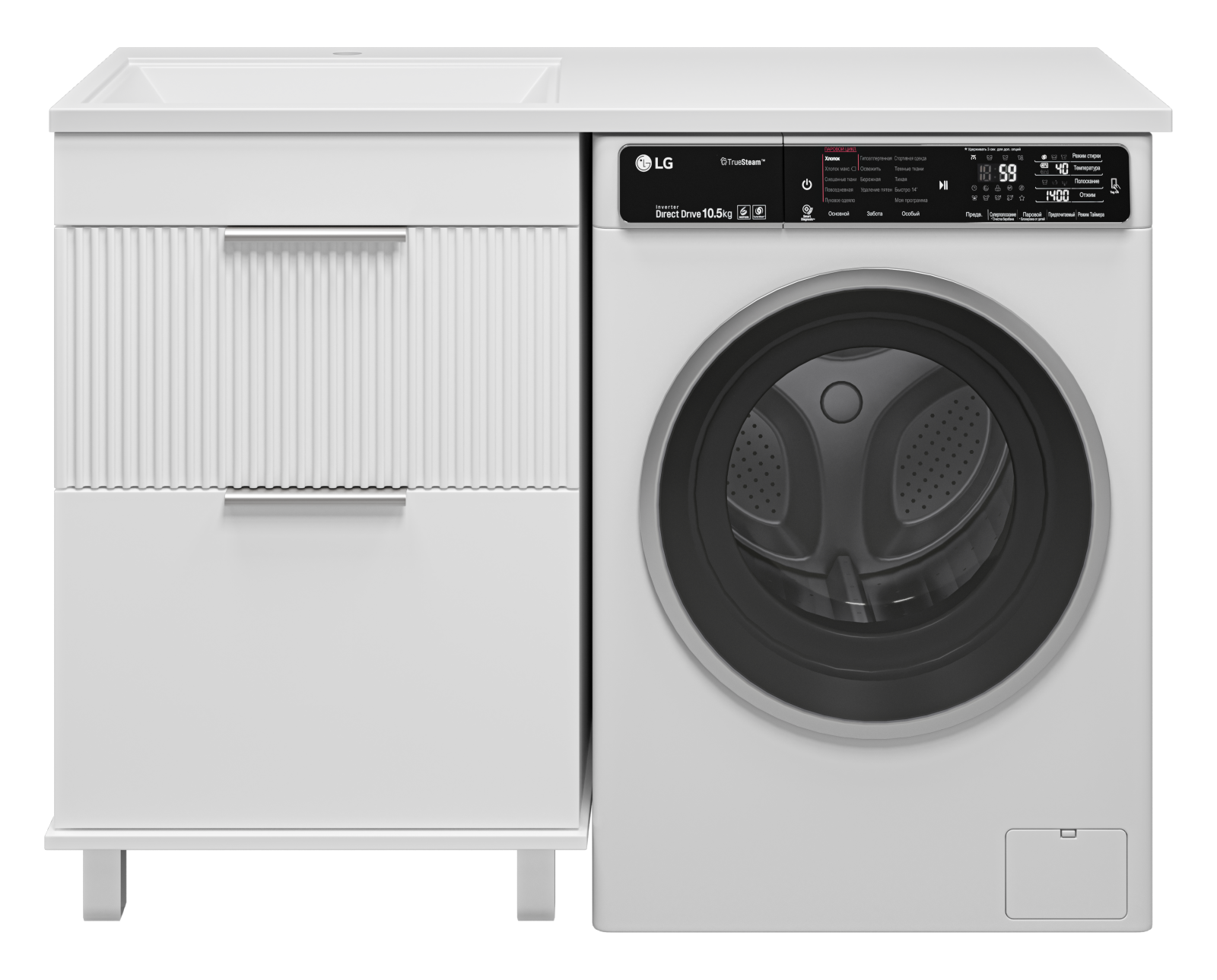 Тумба с раковиной Brevita Enfida 60 под стиральную машину, с раковиной Эстет Даллас 120 L, белый