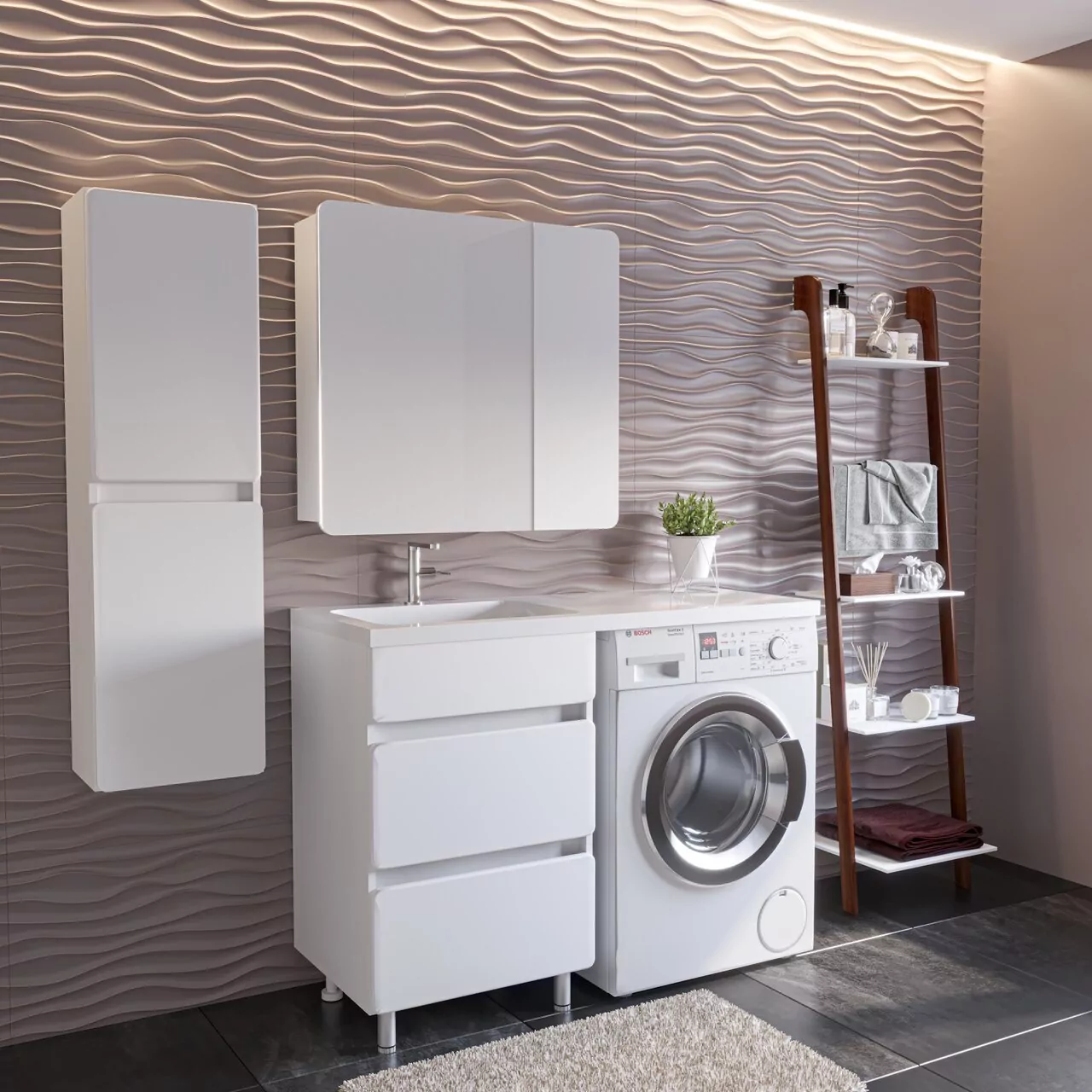 Тумба Stella Polar Корделия 50 с раковиной Kamilla 110 под стиральную машину, левая, белая от магазина Vanna-Vanna.ru!